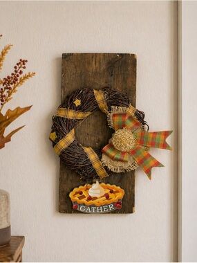 New thanksgiving 18x19 primitive Americana barnwood wreath pie gather handmade